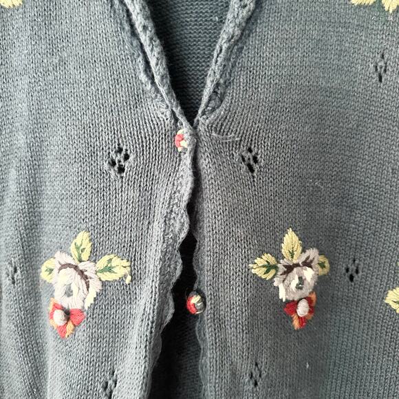 Capacity Petites Vintage 90s Blue Floral Pointelle Knit Button Vest Sweater MP - Picture 6 of 10